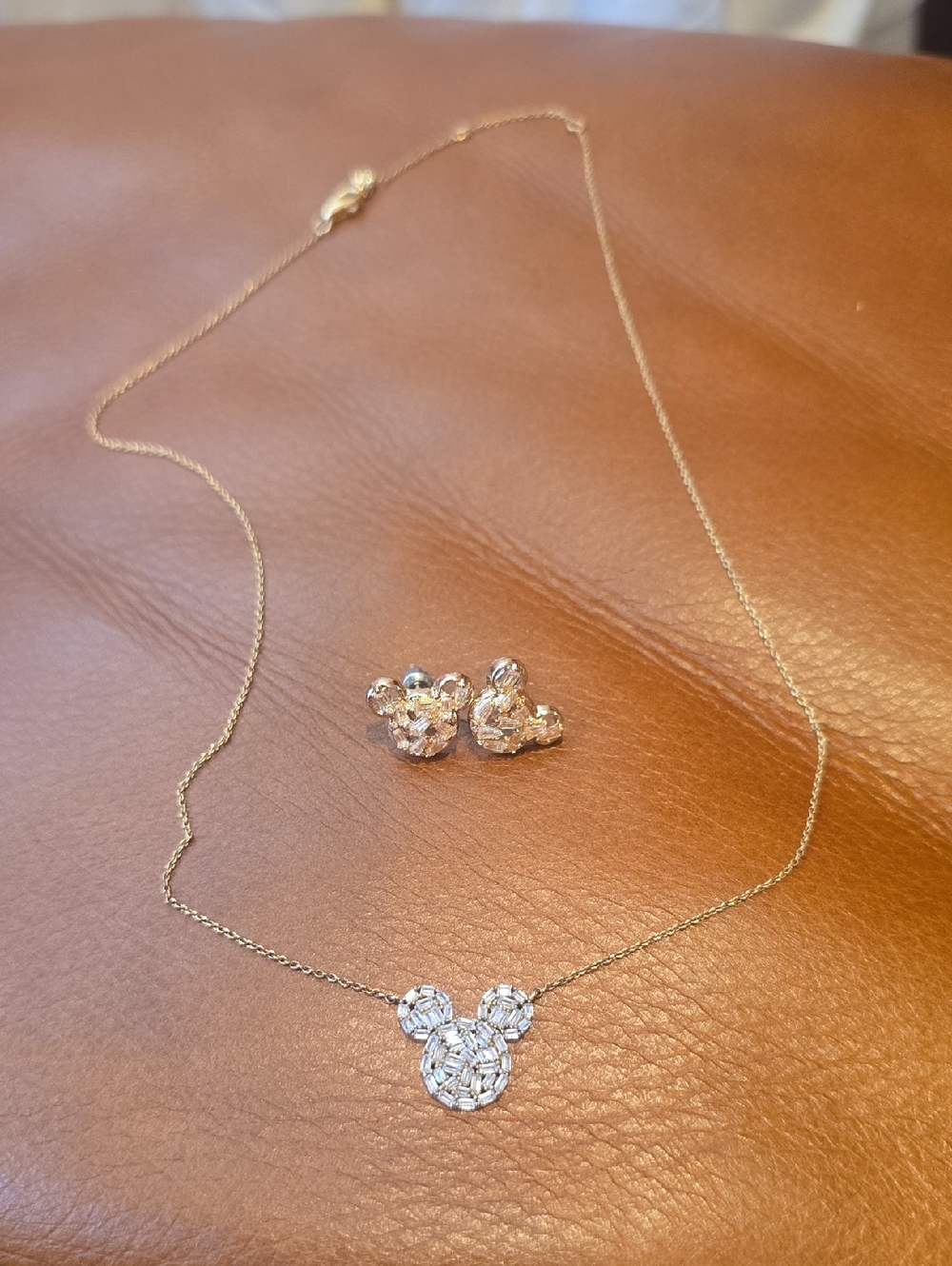Gold-Tone Crystal Mouse Pendant Necklace and Stud Earrings Set